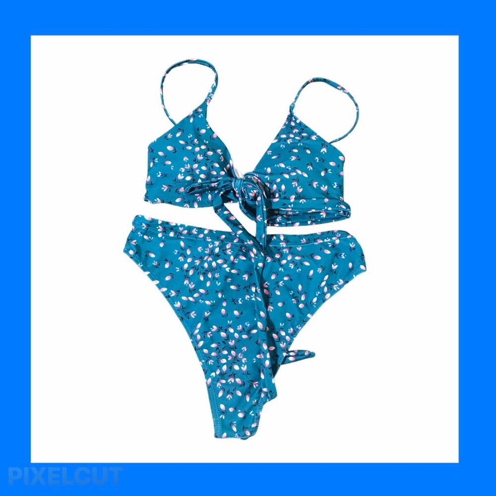 Two Piece Blue Floral Swimsuit Bikini Size Medium